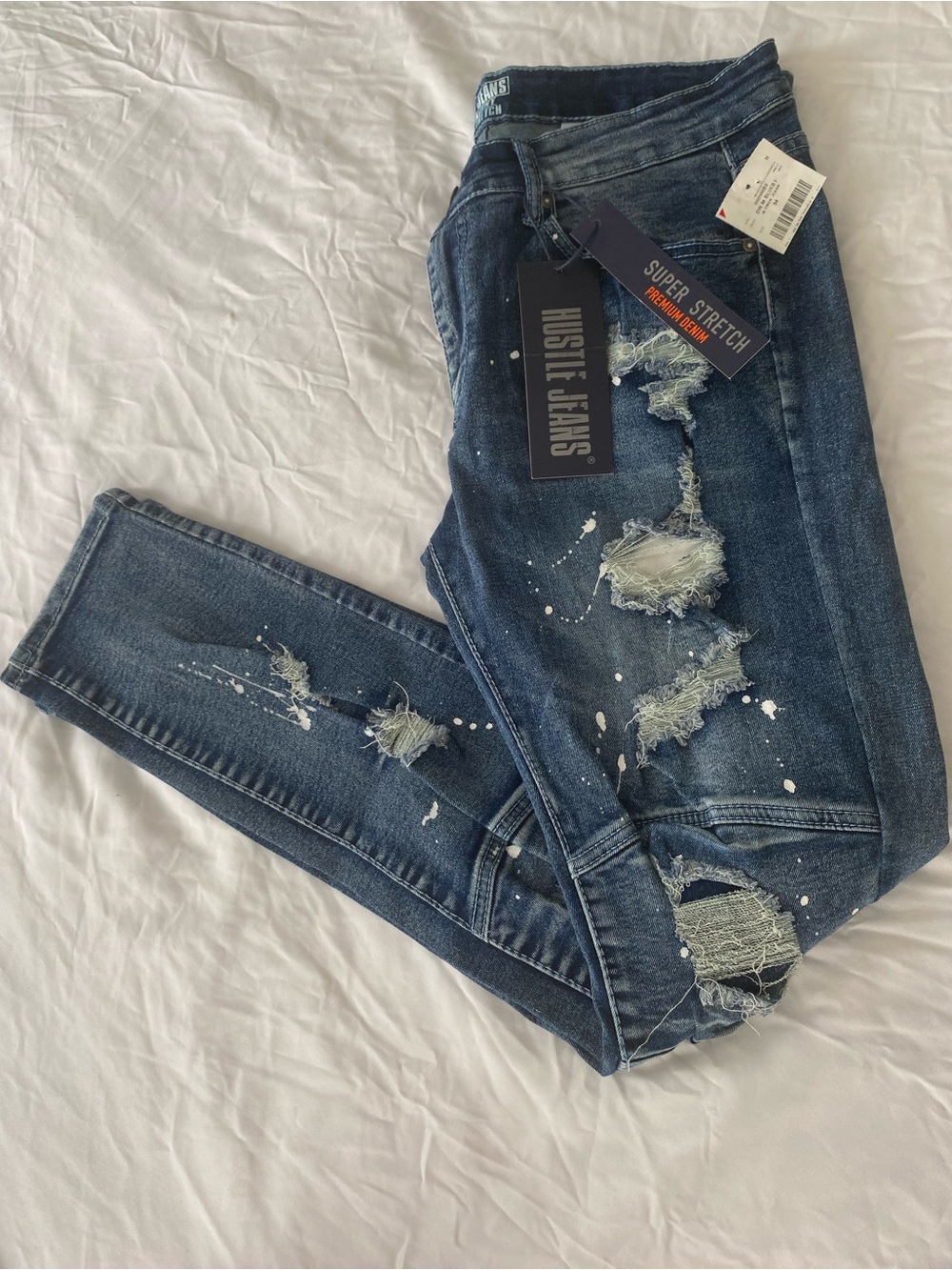 Hustle Jeans Men’s Size W34 Distressed Blue Jeans NWT